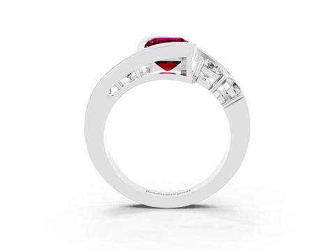 White gold Bezel Set Emerald Cut Diamond Split Shank Ring_3