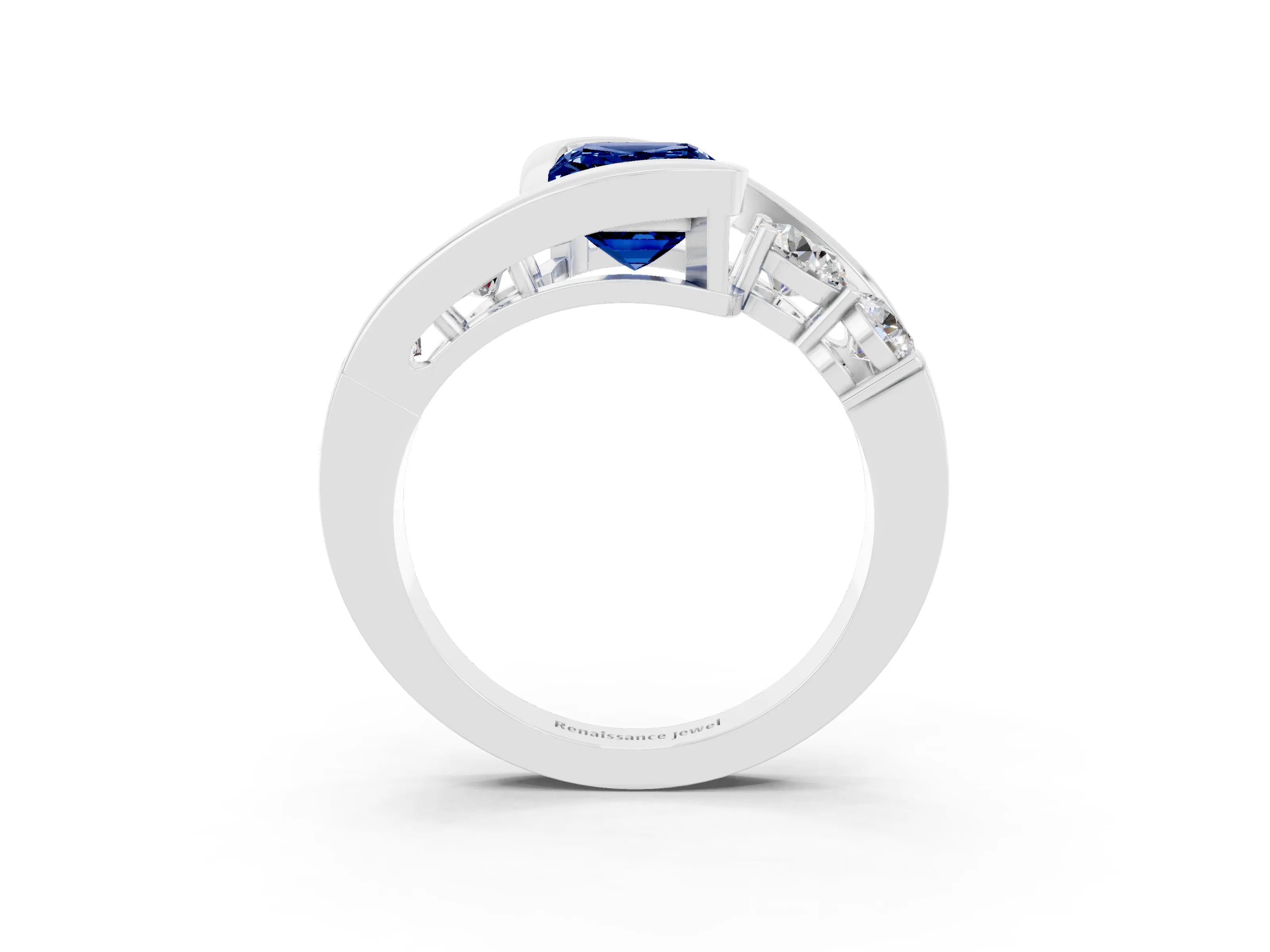 White gold Bezel Set Emerald Cut Diamond Split Shank Ring_3