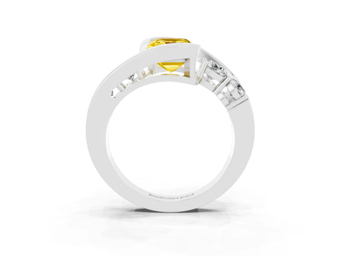 White gold Bezel Set Emerald Cut Diamond Split Shank Ring_3
