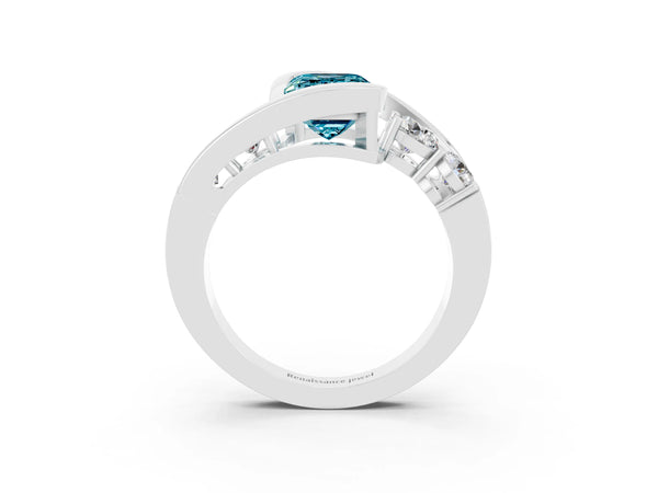 White gold Bezel Set Emerald Cut Diamond Split Shank Ring
