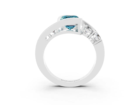 White gold Bezel Set Emerald Cut Diamond Split Shank Ring_3