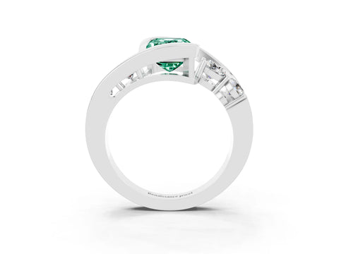 White gold Bezel Set Emerald Cut Diamond Split Shank Ring_3