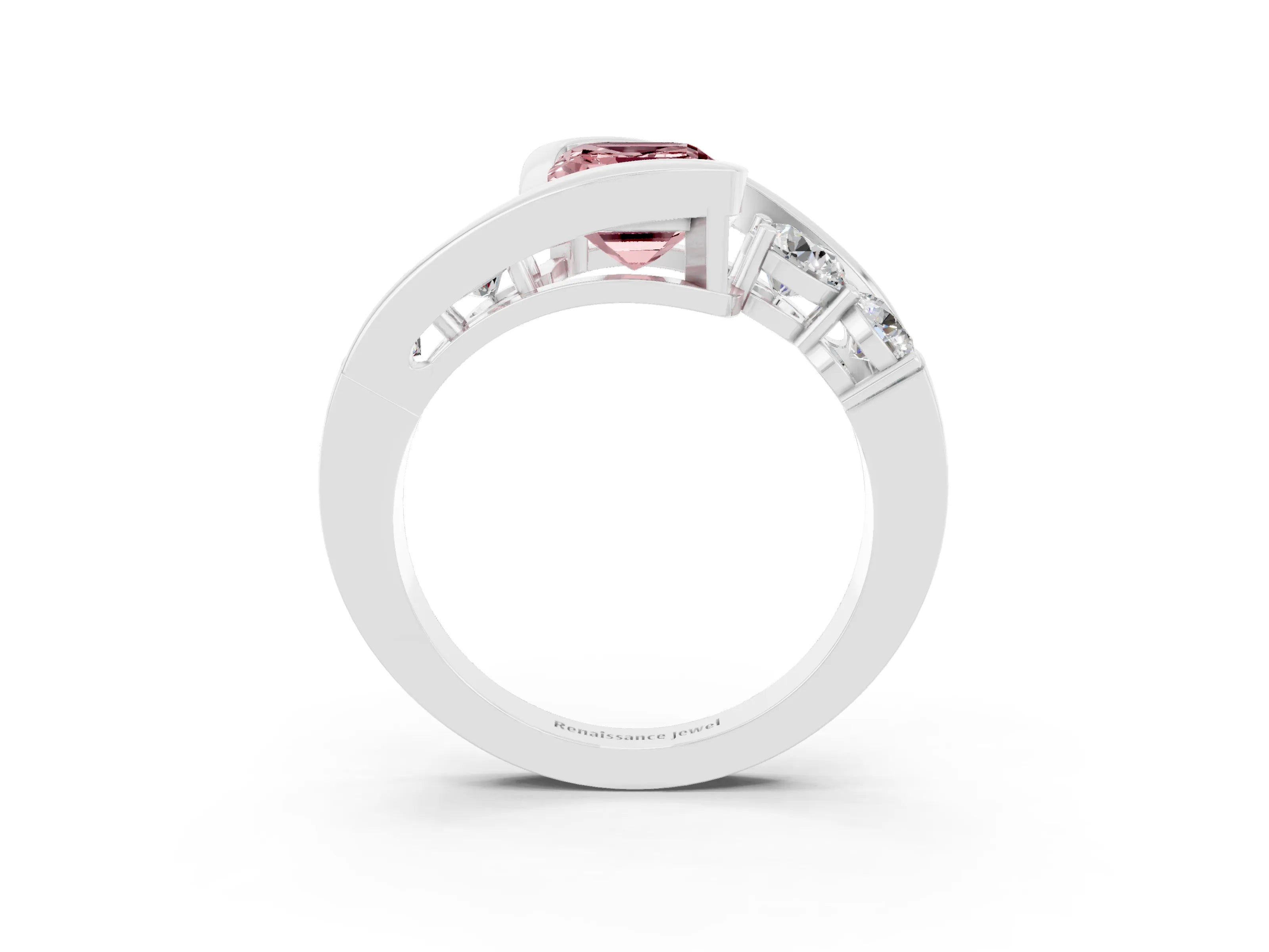 White gold Bezel Set Emerald Cut Diamond Split Shank Ring_3