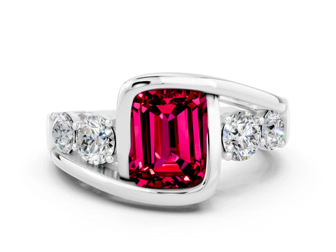White gold Bezel Set Emerald Cut Diamond Split Shank Ring