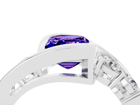White gold Bezel Set Emerald Cut Diamond Split Shank Ring_4