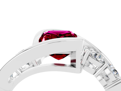 White gold Bezel Set Emerald Cut Diamond Split Shank Ring_4