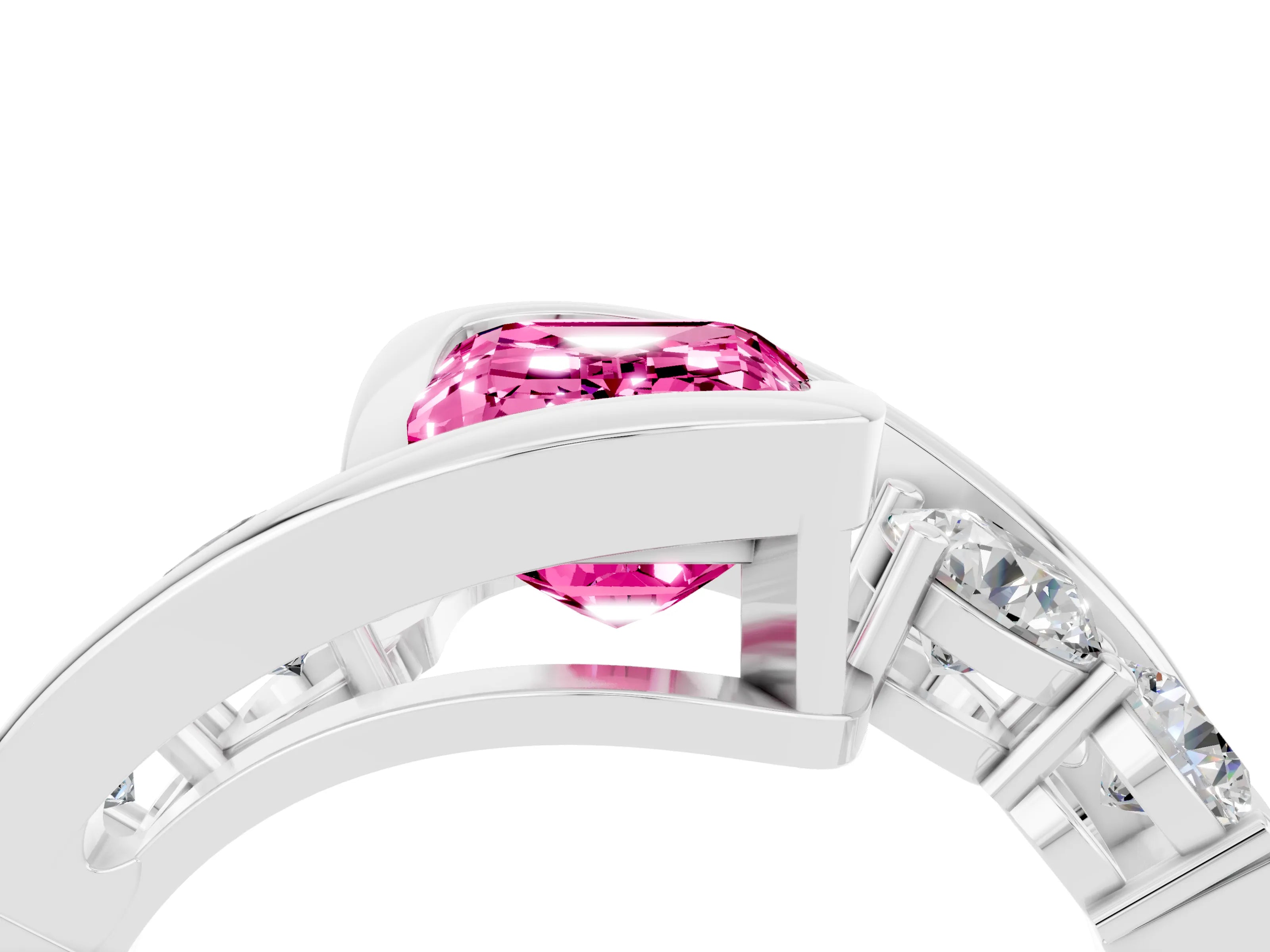White gold Bezel Set Emerald Cut Diamond Split Shank Ring_4