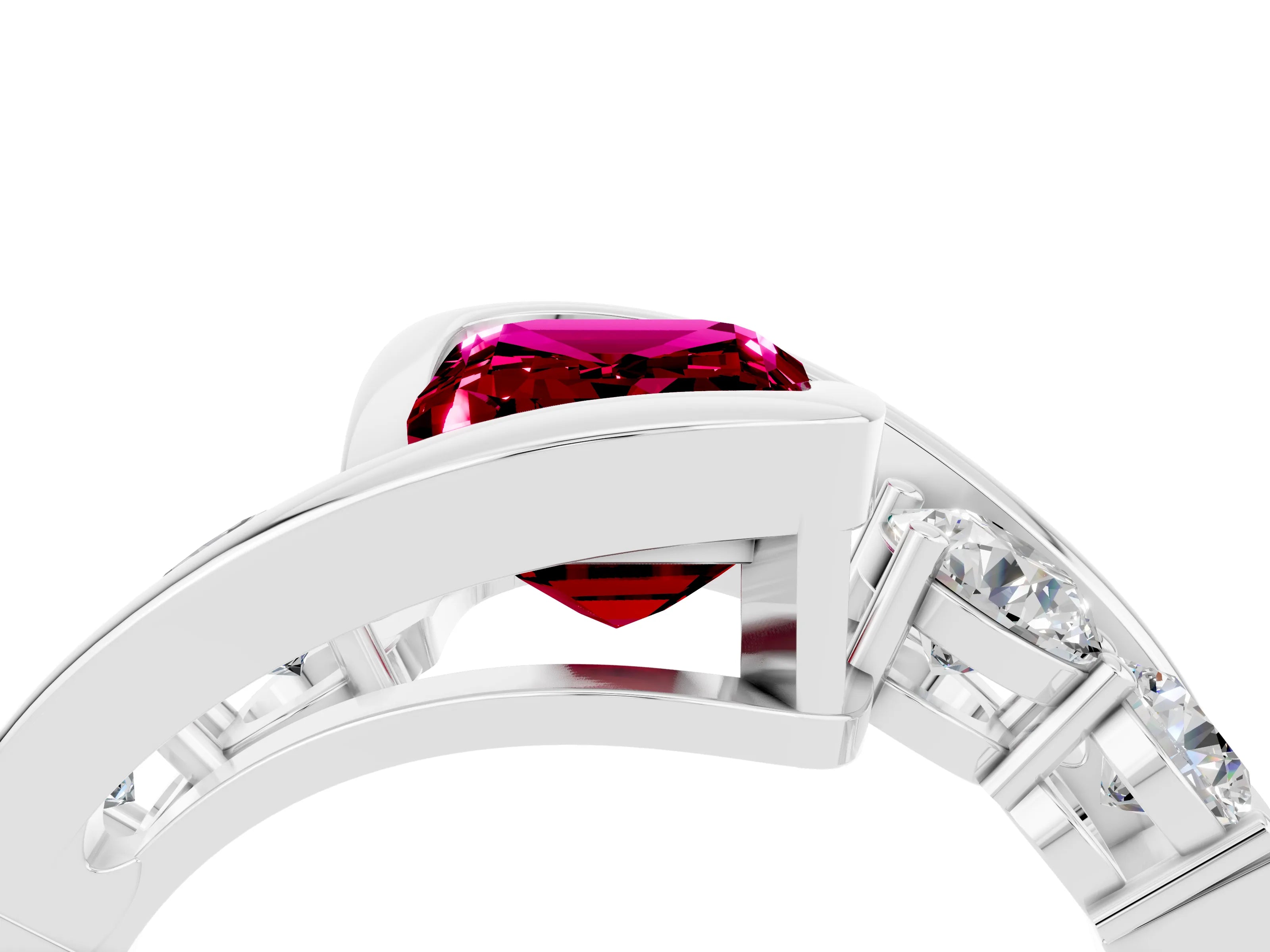 White gold Bezel Set Emerald Cut Diamond Split Shank Ring_4