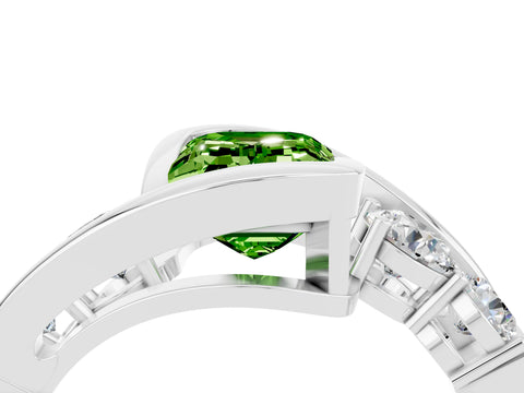 White gold Bezel Set Emerald Cut Diamond Split Shank Ring_4