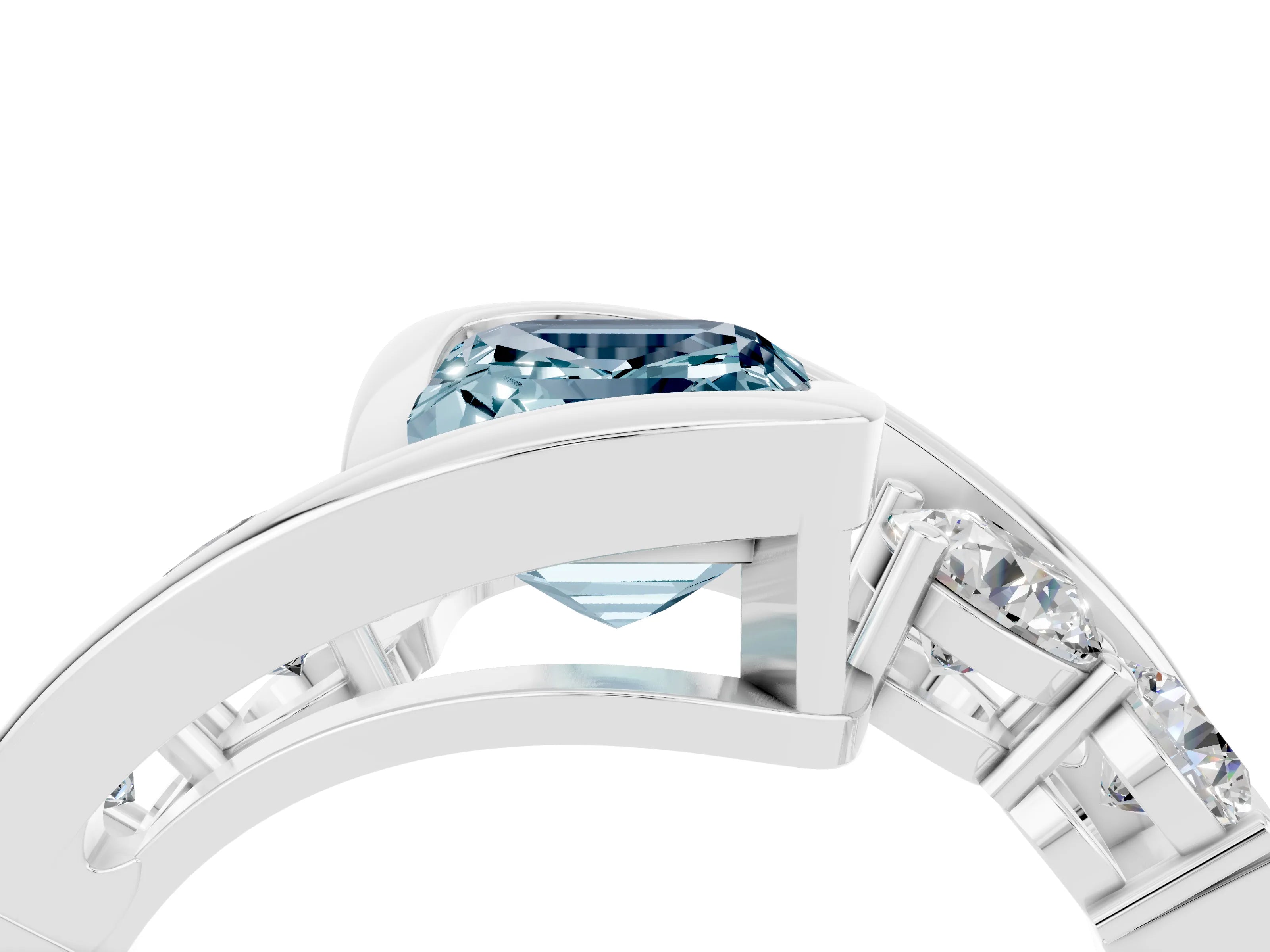 White gold Bezel Set Emerald Cut Diamond Split Shank Ring_4