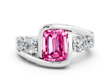 White gold Bezel Set Emerald Cut Diamond Split Shank Ring