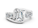 White gold Bezel Set Emerald Cut Diamond Split Shank Ring