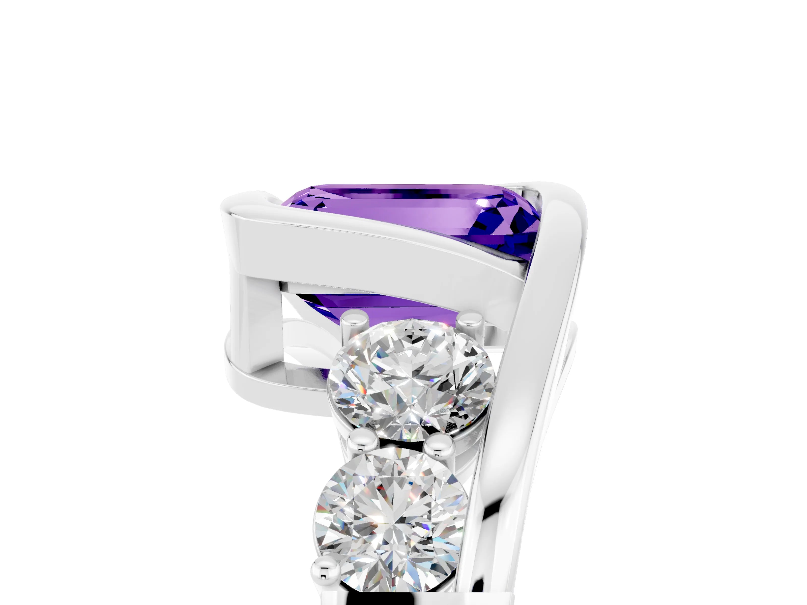 White gold Bezel Set Emerald Cut Diamond Split Shank Ring_5