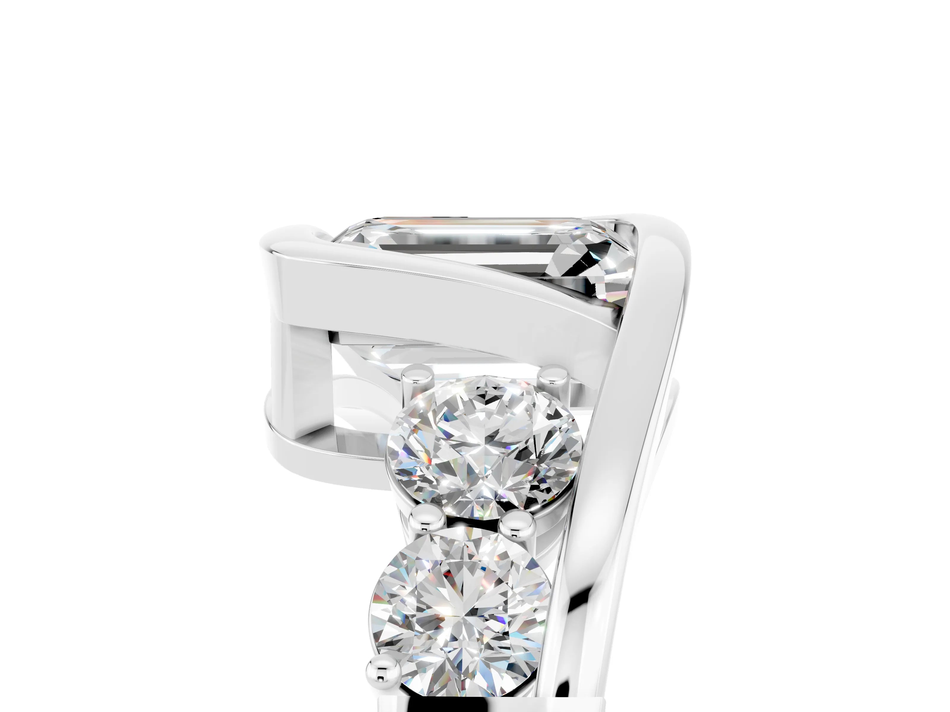 White gold Bezel Set Emerald Cut Diamond Split Shank Ring_5