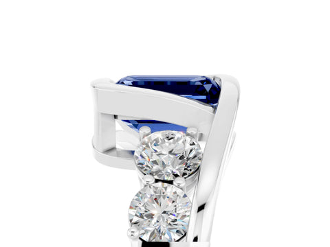 White gold Bezel Set Emerald Cut Diamond Split Shank Ring_5