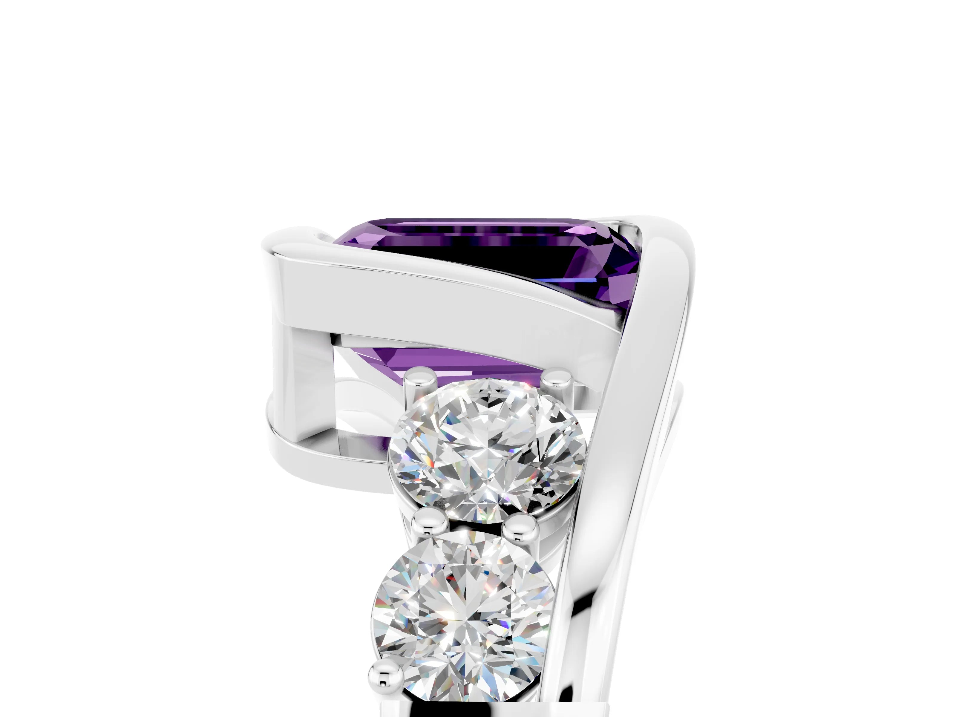 White gold Bezel Set Emerald Cut Diamond Split Shank Ring_5
