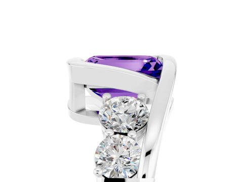 White gold Bezel Set Emerald Cut Diamond Split Shank Ring_5