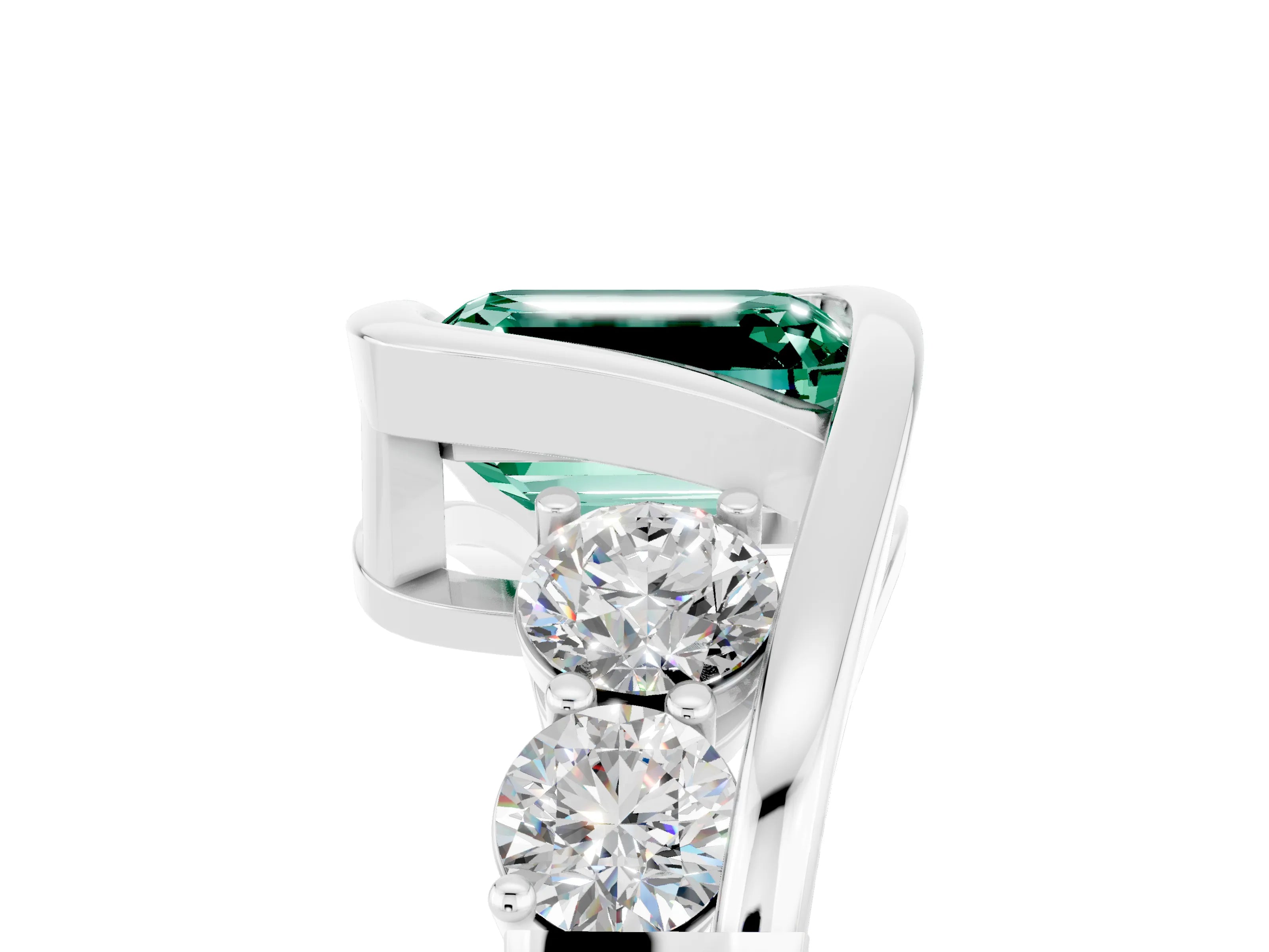 White gold Bezel Set Emerald Cut Diamond Split Shank Ring_5