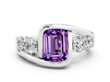 White gold Bezel Set Emerald Cut Diamond Split Shank Ring