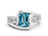 White gold Bezel Set Emerald Cut Diamond Split Shank Ring