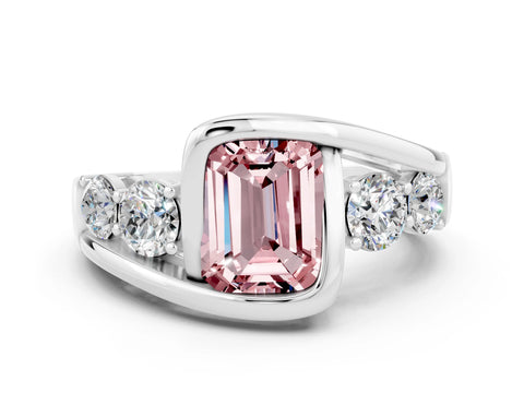 White gold Bezel Set Emerald Cut Diamond Split Shank Ring