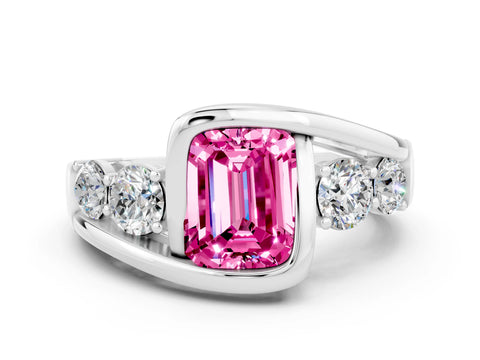 White gold Bezel Set Emerald Cut Diamond Split Shank Ring