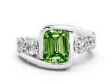 White gold Bezel Set Emerald Cut Diamond Split Shank Ring