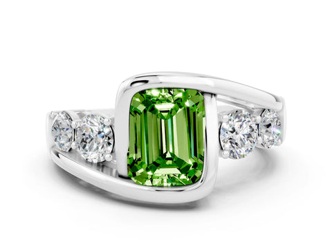 White gold Bezel Set Emerald Cut Diamond Split Shank Ring