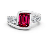 White gold Bezel Set Emerald Cut Diamond Split Shank Ring