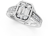 White gold Bezel Set Emerald Diamond Milgrain Pave Engagement Ring_44