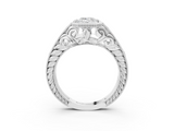 White gold Bezel Set Emerald Diamond Milgrain Pave Engagement Ring_46