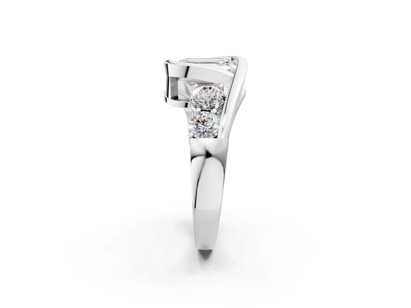 White Gold Emerald Cut Bezel Bypass Engagement Ring Setting with Round Side Accents