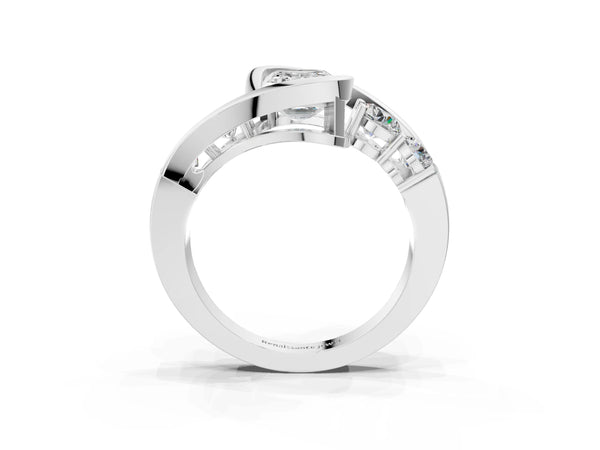 White Gold Emerald Cut Bezel Bypass Engagement Ring Setting with Round Side Accents