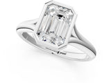 White gold Bezel Set Emerald Solitaire Diamond Ring with Smooth Band 1