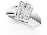 White gold Bezel Set Emerald Solitaire Ring with Wide Band 2