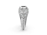 White gold Bezel Set Fancy Black Asscher Cut Diamond Milgrain Band Ring_2