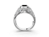 White gold Bezel Set Fancy Black Asscher Cut Diamond Milgrain Band Ring_3