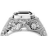 White gold Bezel Set Fancy Black Asscher Cut Diamond Milgrain Band Ring_4
