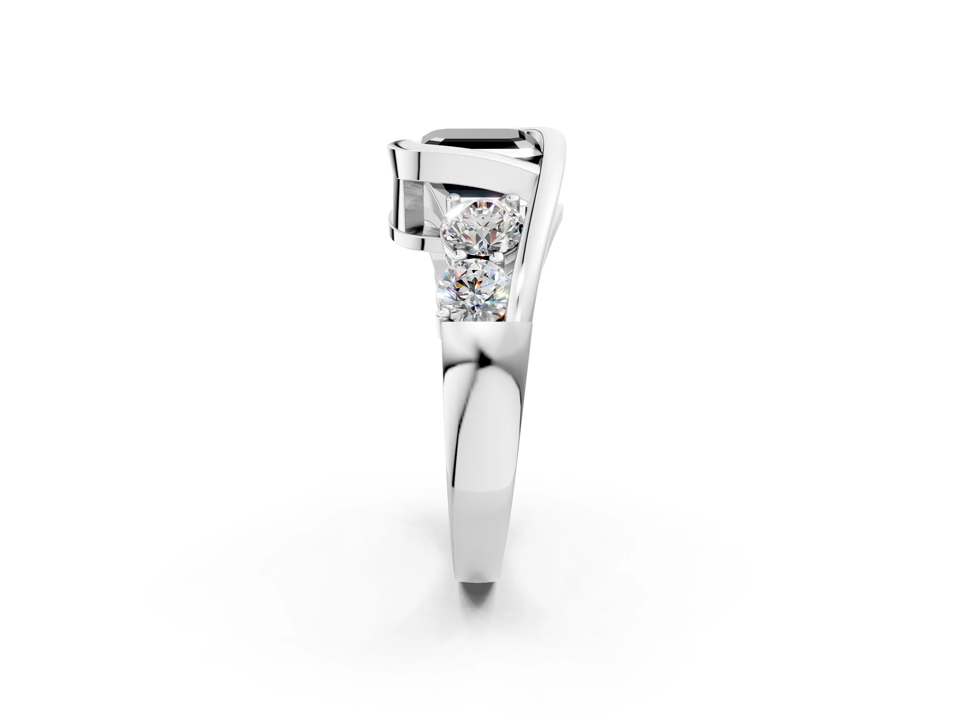 White gold Bezel Set Fancy Black Asscher Cut Diamond Split Shank Ring_2