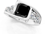 White gold Bezel Set Fancy Black Asscher Cut Diamond Split Shank Ring_25