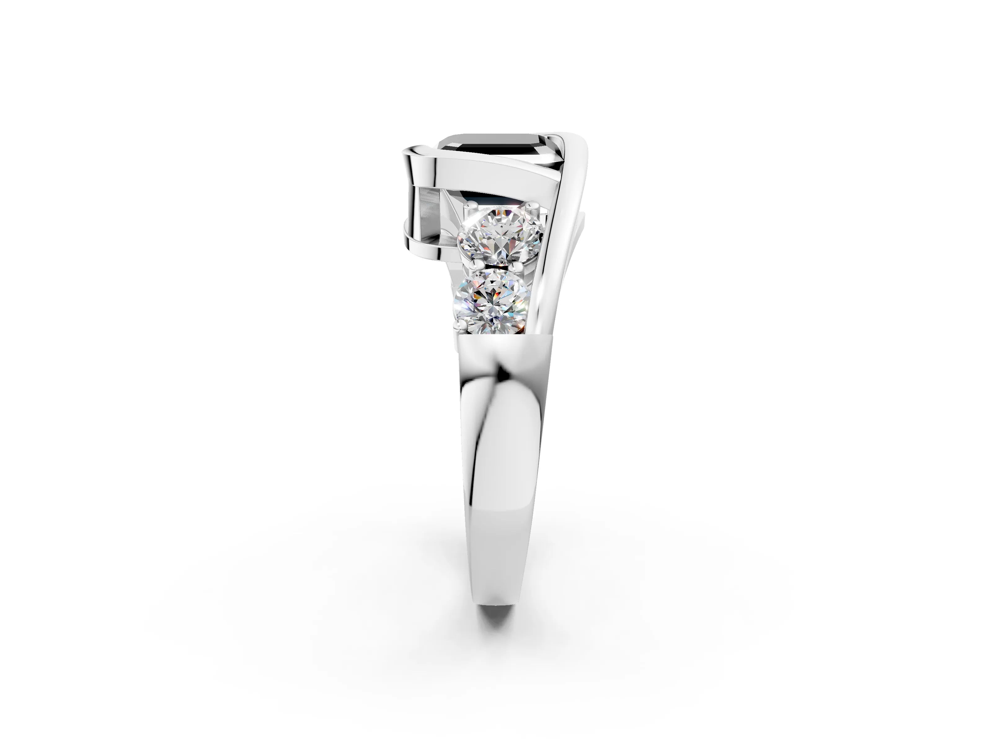 White gold Bezel Set Fancy Black Asscher Cut Diamond Split Shank Ring_26