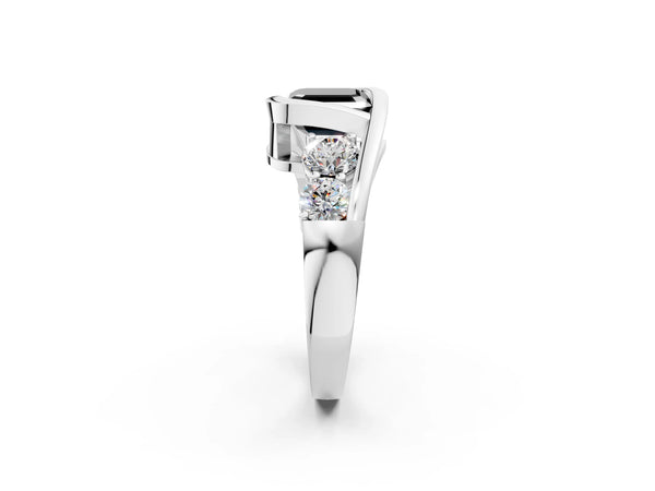 Platinum Asscher Cut Bezel Bypass Engagement Ring Setting for Black Center with Round Side Accents
