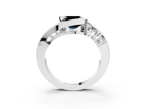 White gold Bezel Set Fancy Black Asscher Cut Diamond Split Shank Ring_27
