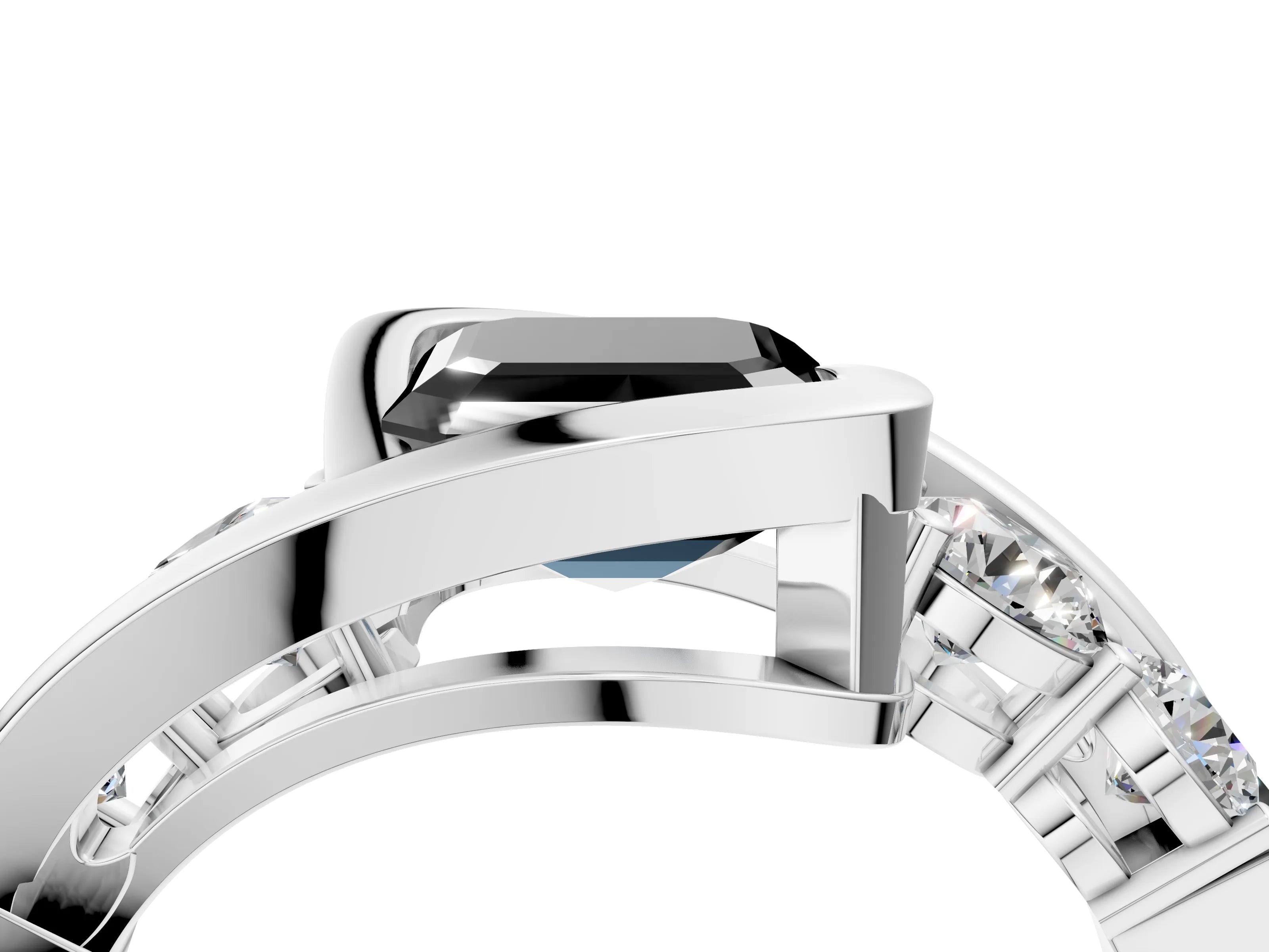 White gold Bezel Set Fancy Black Asscher Cut Diamond Split Shank Ring_28