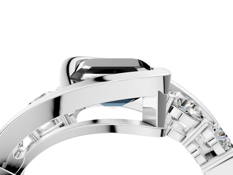White gold Bezel Set Fancy Black Asscher Cut Diamond Split Shank Ring_28