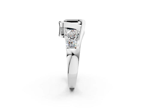 White gold Bezel Set Fancy Black Asscher Cut Diamond Split Shank Ring_2