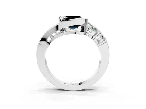 White gold Bezel Set Fancy Black Asscher Cut Diamond Split Shank Ring_3