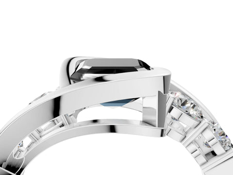 White gold Bezel Set Fancy Black Asscher Cut Diamond Split Shank Ring_4
