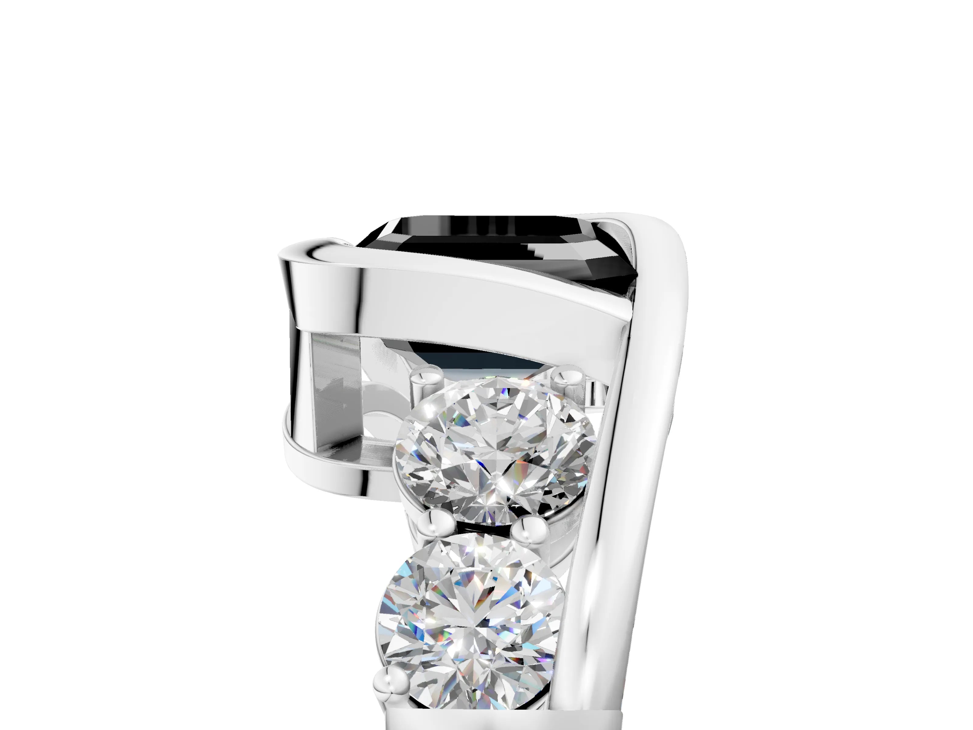 White gold Bezel Set Fancy Black Asscher Cut Diamond Split Shank Ring_5