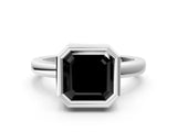 White gold Bezel Set Fancy Black Asscher Cut Solitaire Engagement Ring with Classic Band